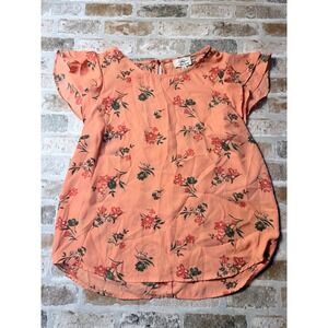 Twine & String Womens Coral Floral Flutter Sleeve Blouse Top Large IAT3973687WTS